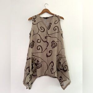 Vintage Mirror Image Elegant Beige and Brown Sleeveless Top